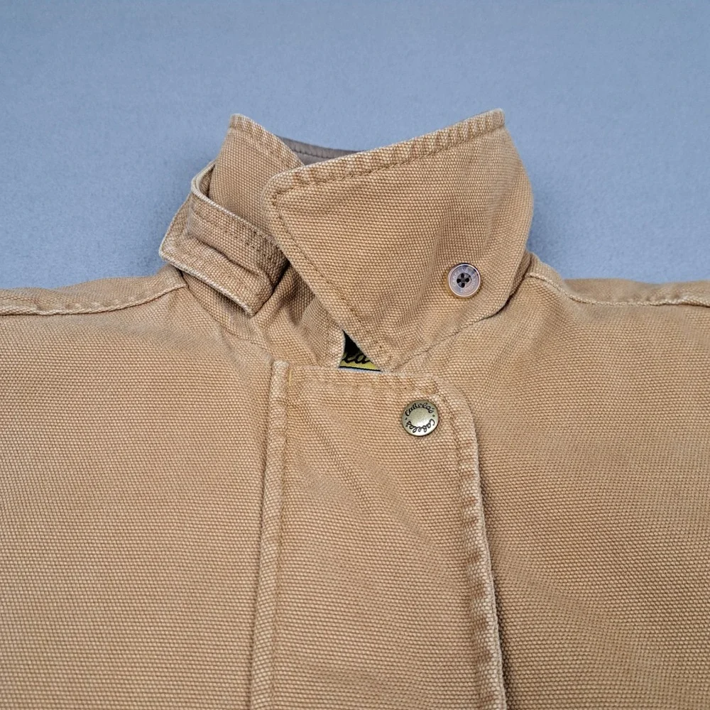 Cabelas Duck Canvas Blanket Lined Jacket Womens Medium Leather Collar Chore Coat - Picture 3 of 16